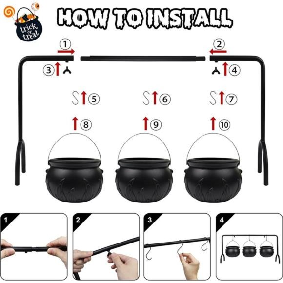 Halloween Witch Cauldron Candy Serving Bowl Hocus Pocus Decor, Set of 3 Black - Picture 4 of 7